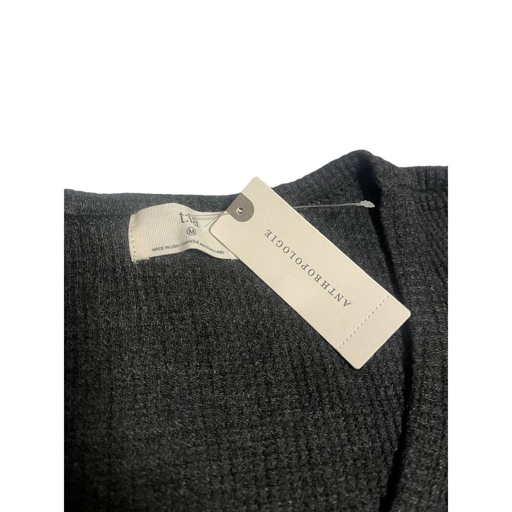 Anthropologie T.La Vicky Thermal Waffle V-Neck Tunic Top, Charcoal Gray, M NEW - Picture 7 of 8